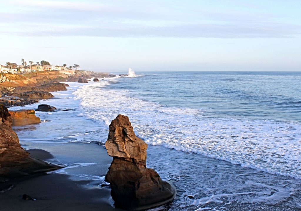 large rock and ocean from west cliff drive in Santa Cruz california 