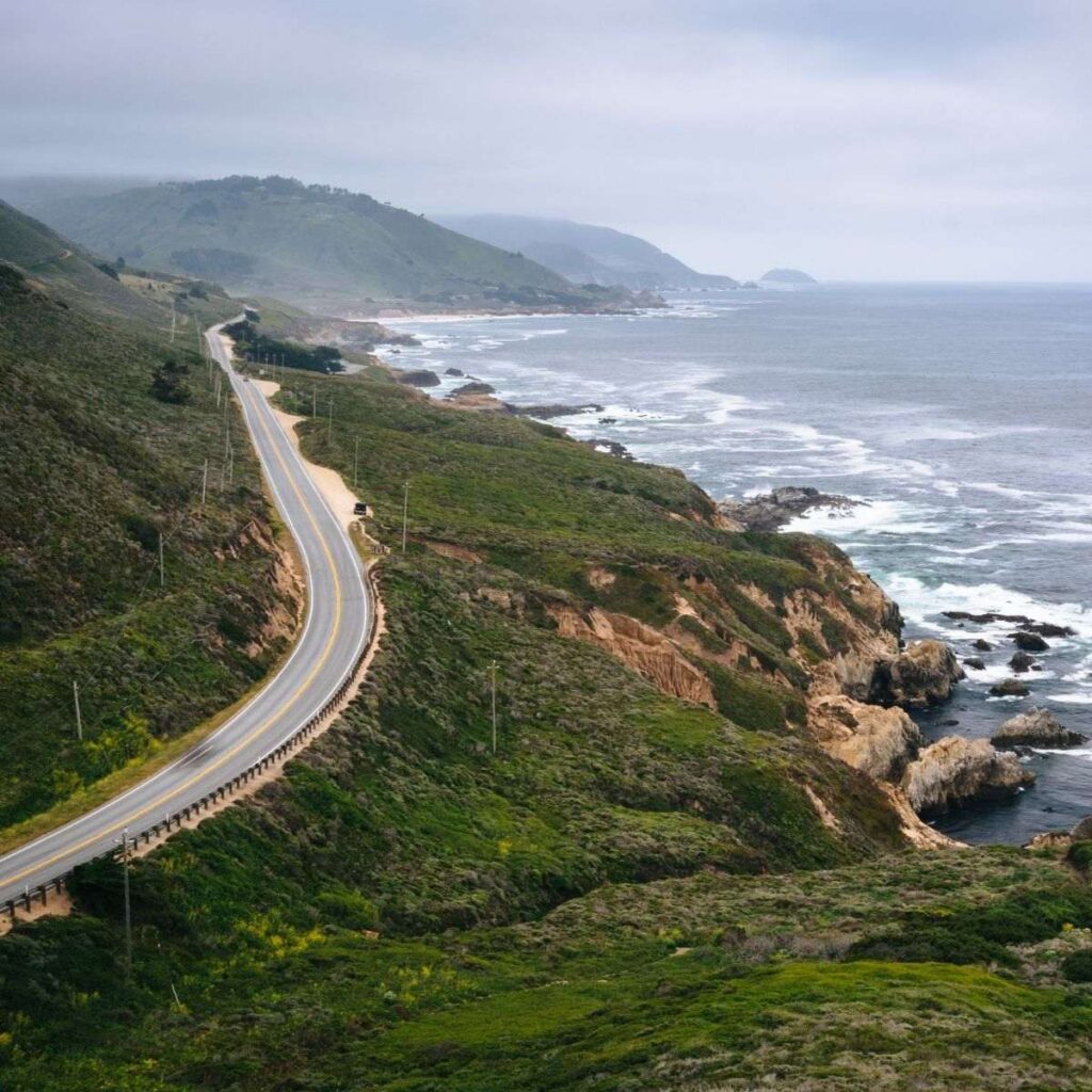 Road along the ocean in California
